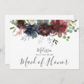 ブルゴーニュ&ブルーフローラがマイメイド・オブ・オーナー（花嫁付き添い人） 招待状 (正面/裏面)