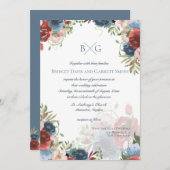 ブルゴーニュ&ブルーフローラモノグラム招待状 招待状 (正面/裏面)