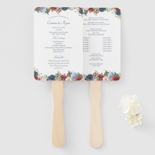 ブルゴーニュ&ブルーフローラ結婚式 プログラムファン ハンドファン (正面&裏面)