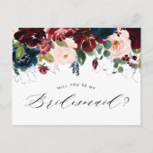 ブルゴーニュ・ブルーフローラ花嫁プロポーザル・カード インビテーションポストカード (正面)