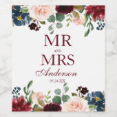 ブルゴーニュ・ブルー夫妻のフローラ結婚ズ ワインラベル (シングルラベル)