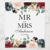 ブルゴーニュ・ブルー夫妻のフローラ結婚ズ ワインラベル (シングルラベル)