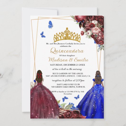 ブルゴーニュ&ブルー王室のバタフライツインキンセアニェラ 招待状 (正面)