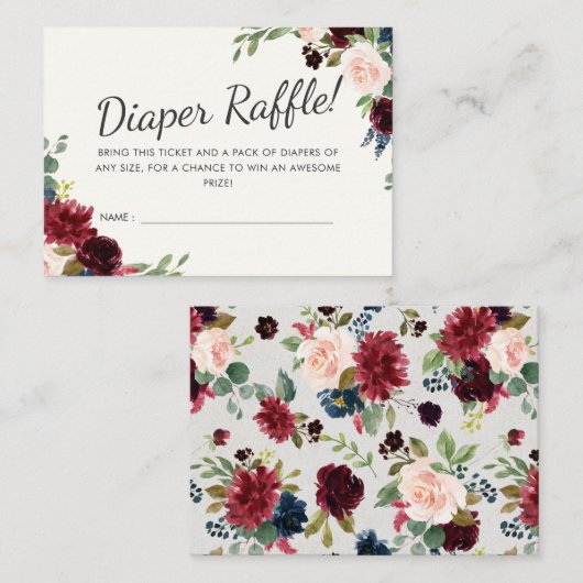 ブルゴーニュ・ブーケ | 赤ちゃんシャワー |おむつラッフルゲーム エンクロージャーカード (正面/裏面)