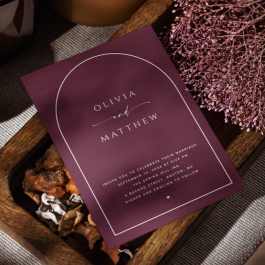 ブルゴーニュ/プラムアーチミニマル秋の結婚式QR 招待状