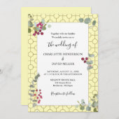 ブルゴーニュ・ベリーとユーカリ・グリーン結婚リー 招待状 (正面/裏面)