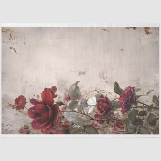 ブルゴーニュ&ベージュ、バラフローラ、みすぼらしいシック 薄葉紙 (正面)