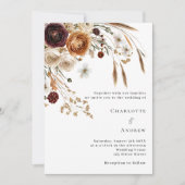 ブルゴーニュ・ベージュ・パンパ花模様結婚ズ 招待状 (正面)