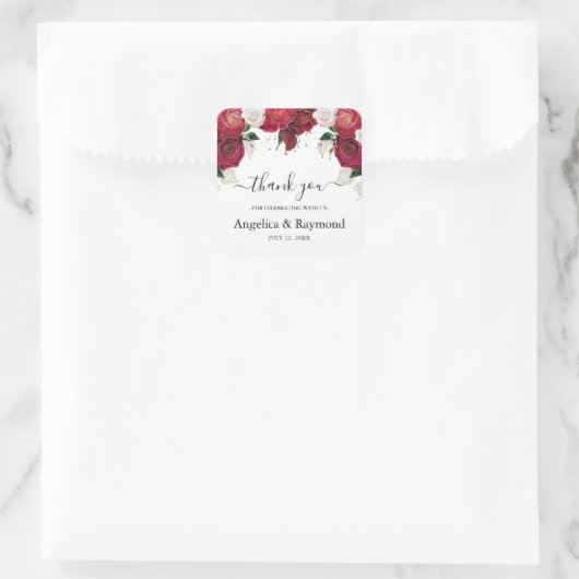 ブルゴーニュ&ホワイトエレガントな結婚式 スクエアシール (バッグ)