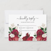 ブルゴーニュ&ホワイトフローラエレガントなウェディングRSVPカード 出欠カード (正面)