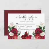 ブルゴーニュ&ホワイトフローラエレガントなウェディングRSVPカード 出欠カード (正面/裏面)