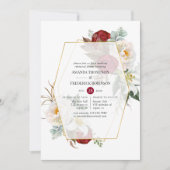 ブルゴーニュ&ホワイトフローラ幾何リハーサルディナー 招待状 (正面)