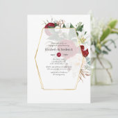 ブルゴーニュ&ホワイトフローラ幾何学婚約パーティ 招待状 (スタンド正面)