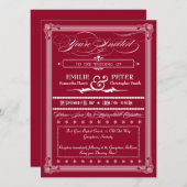 ブルゴーニュ&ホワイトポスタースタイル結婚式招待状 招待状 (正面/裏面)