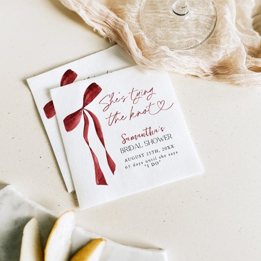 ブルゴーニュ・ボウ結び目ブライダルシャワー スタンダードカクテルナプキン