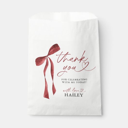 ブルゴーニュ・ボウ結び目ブライダルシャワー フェイバーバッグ (正面)