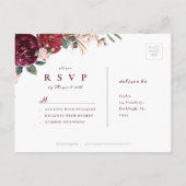 ブルゴーニュ・ボホフローラ素朴な結婚式RSVP インビテーションポストカード (裏面)