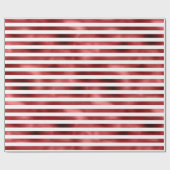 ブルゴーニュ・ボルドー赤ストライプ色のラインホワイトメタル ラッピングペーパー (フラット)