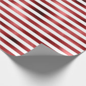 ブルゴーニュ・ボルドー赤ストライプ色のラインホワイトメタル ラッピングペーパー (角)