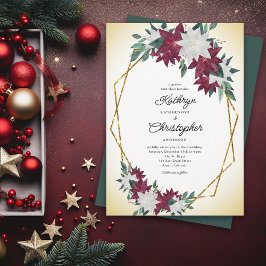ブルゴーニュ・ポインセチア金ゴールドフレーム結婚クリスマス 招待状
