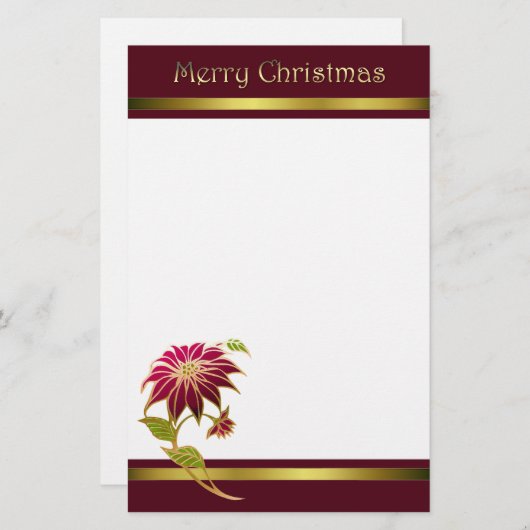 ブルゴーニュ・ポインセチア・クリスマス文房具 便箋 (正面/裏面)
