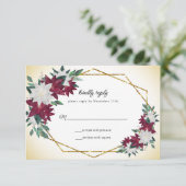 ブルゴーニュ・ポインセティアス金ゴールドフレーム結婚・クリスマス 出欠カード (スタンド正面)