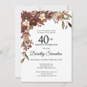 ブルゴーニュ・マウヴアイボリー秋花40歳の誕生日 招待状 (正面)