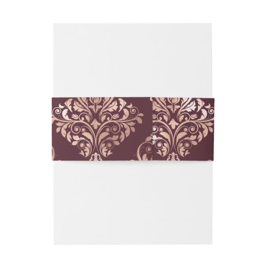 ブルゴーニュ – マルサラとバラ金ゴールドダマスクウェディング 招待状ベリーバンド (裏面例)