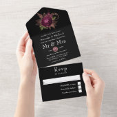 ブルゴーニュ – マルサラとバラ金ゴールド結婚フローラのAl オールインワン招待状 (貼ってはがせる)