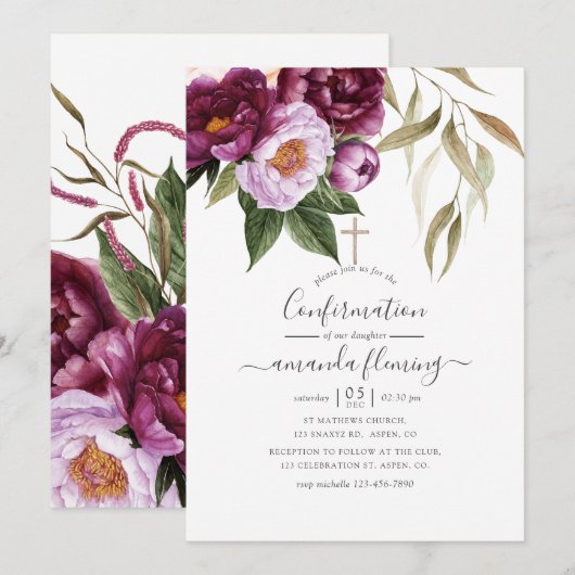 ブルゴーニュ – マルサラとピーチのフローラ確認 招待状 (正面/裏面)