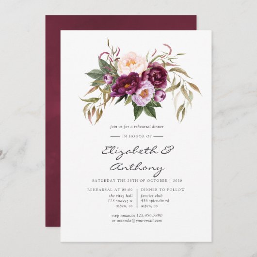 ブルゴーニュ – マルサラとピーチリハーサルディナー 招待状 (正面/裏面)