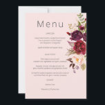 ブルゴーニュ・マルサラと赤面フローラメニュー – Pink Invi 招待状<br><div class="desc">この祝ピンクの赤面とブルゴーニュのマルサラのフローラメニューとスタイルと美しいであなたの披露宴やパーティー。カスタマイズのオプションとモノグラム。白、黒、ブルゴーニュ、ピンク、暗いブルゴーニュの背景で利用可能。</div>