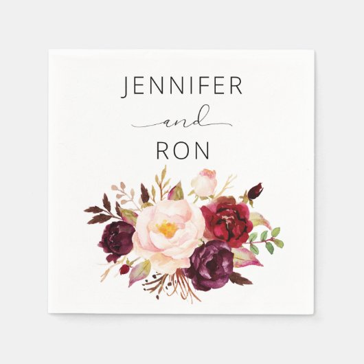 ブルゴーニュ・マルサラと赤面フローラ – ホワイト スタンダードカクテルナプキン (正面)