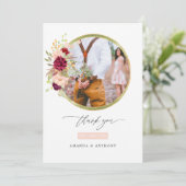 ブルゴーニュ・マルサラと赤面結婚の写真コラージュ サンキューカード (スタンド正面)