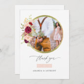 ブルゴーニュ・マルサラと赤面結婚の写真コラージュ サンキューカード (正面/裏面)