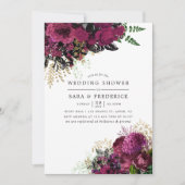 ブルゴーニュ – マルサラと金ゴールドフローラウェディングシャワー 招待状 (正面)