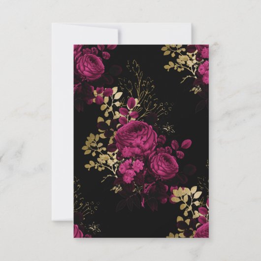 ブルゴーニュ – マルサラと金ゴールド結婚フローラ 出欠カード (裏面)