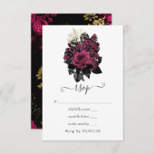 ブルゴーニュ – マルサラと金ゴールド結婚フローラ 出欠カード (正面/裏面)