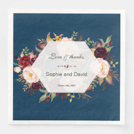 ブルゴーニュ・マルサラフローラジオメトリック結婚ネイビー