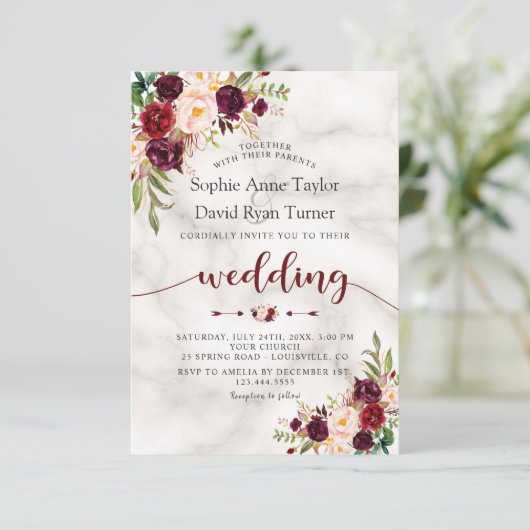 ブルゴーニュ・マルサラフローラ大理石結婚筆跡 招待状 (スタンド正面)