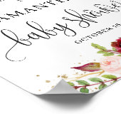 ブルゴーニュ・マルサラフローラ金ゴールド赤ちゃんシャワー歓迎 ポスター (角)