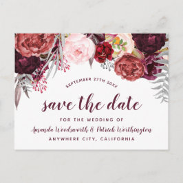 ブルゴーニュ・マルサラ秋Peony Save The Date Cards 案内ポストカード
