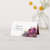 ブルゴーニュ – マルサラ結婚と金ゴールドのテーブル番号 プレイスカード (裏面)