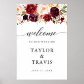 ブルゴーニュ・マルサラ結婚のウェルカム・サイン・ポスター ポスター (正面)
