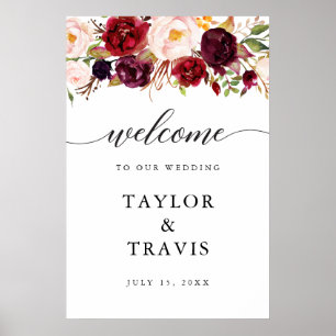 ブルゴーニュ・マルサラ結婚のウェルカム・サイン・ポスター ポスター