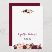 ブルゴーニュ・マルサラ結婚フラワーズプレイスエスコートカード (正面/裏面)