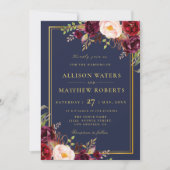 ブルゴーニュ・マルサラ・ネイビーフローラ結婚式招待状 招待状 (正面)