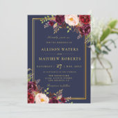 ブルゴーニュ・マルサラ・ネイビーフローラ結婚式招待状 招待状 (スタンド正面)