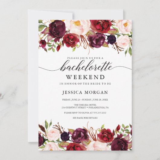 ブルゴーニュ·マルサラ·バチェロレッテ週末旅程 招待状 (正面)