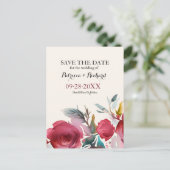 ブルゴーニュ・マルサラ・ボホフローラ結婚式の日付を保存 案内ポストカード (スタンド正面)